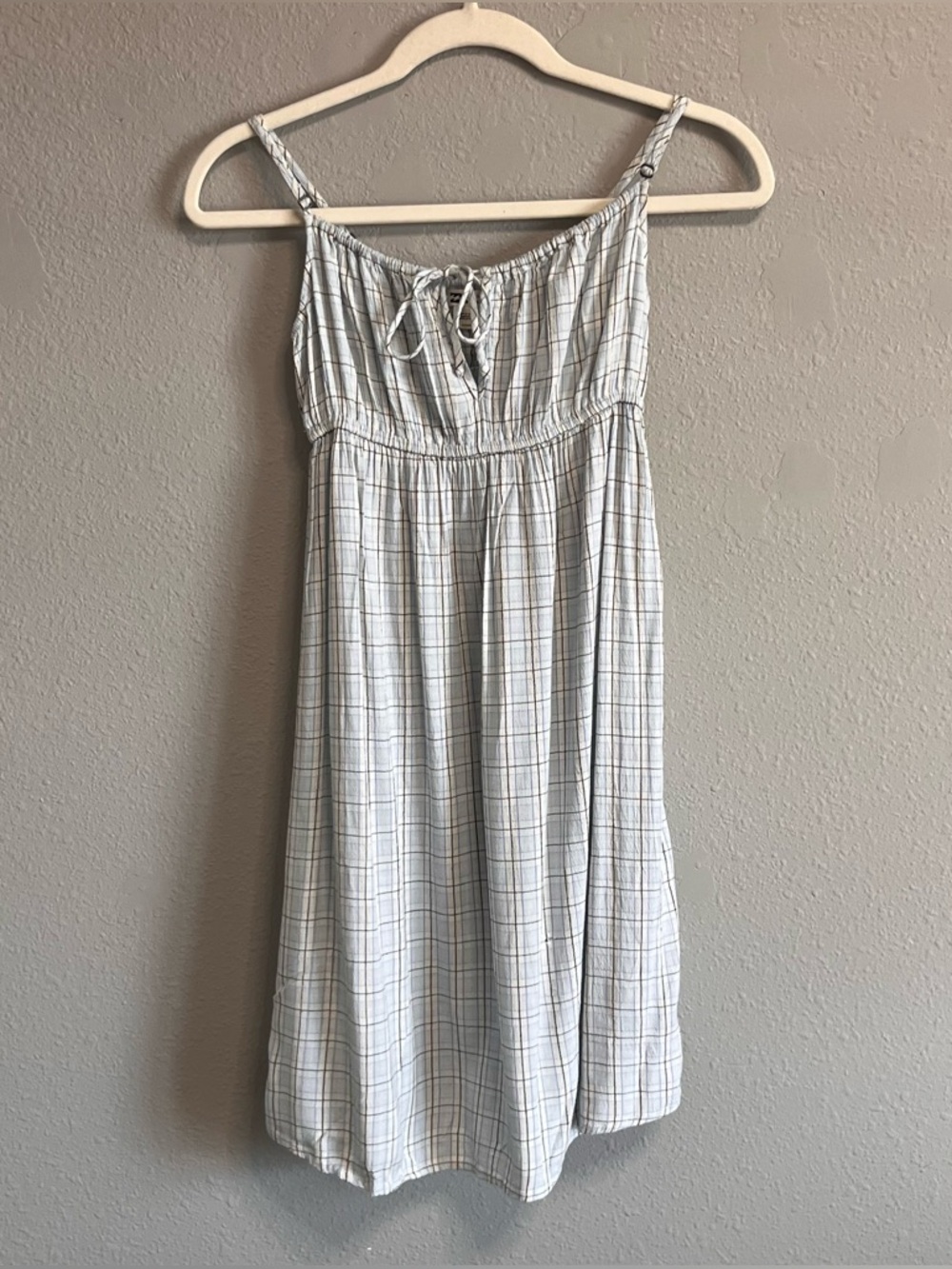 Billabong White and Light Gray Plaid Spaghetti Strap Mini Dress